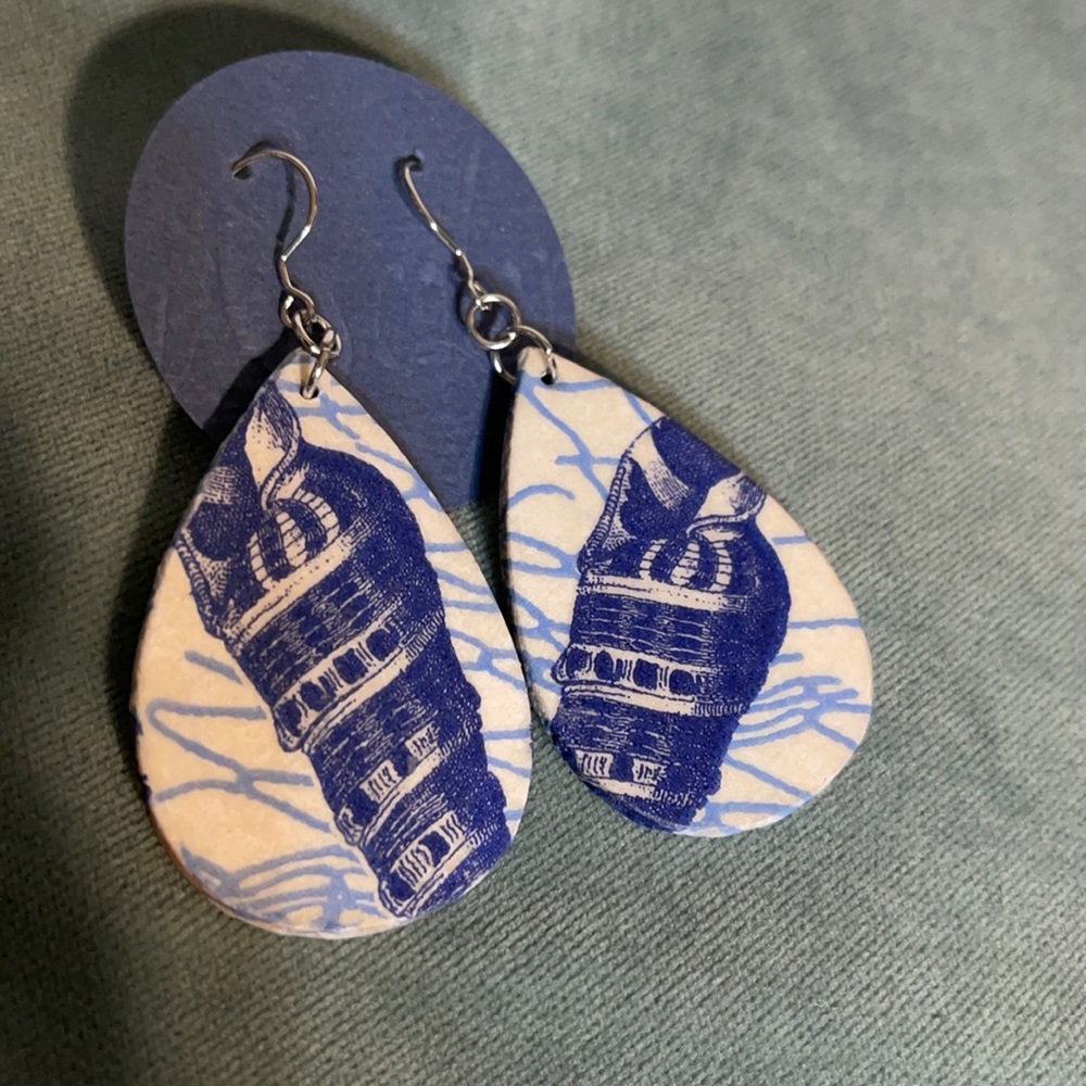 Handcrafted Wood & Paper Teardrop Earrings